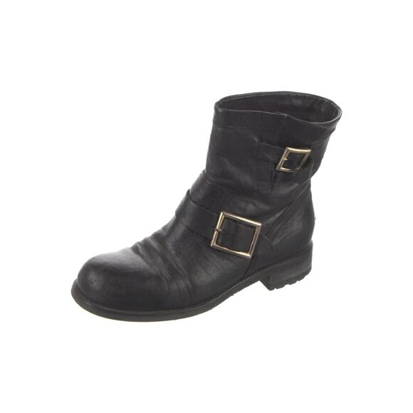 Jimmy Choo Moto Boots Black Leather Buckle Strap Women’s Size 38 Ankle Booties - Picture 4 of 8